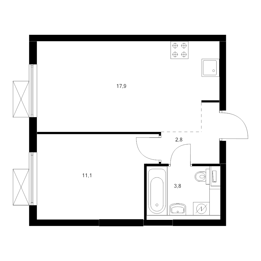 2 ккв (Евро) 35,8 м²