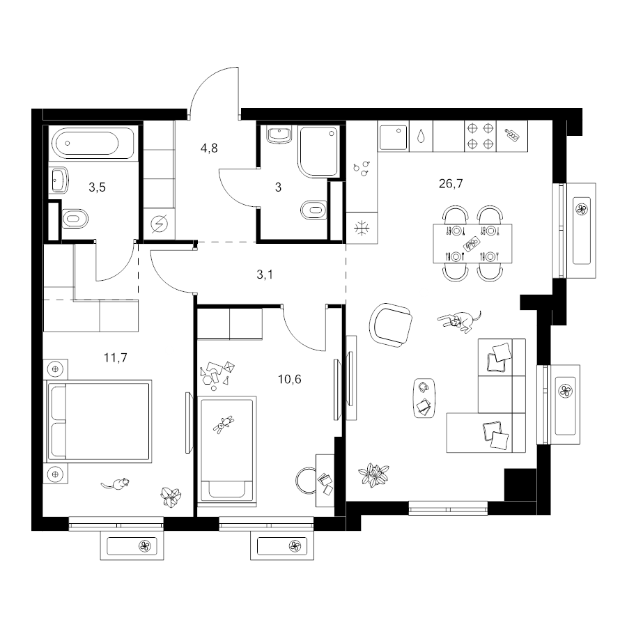 3 ккв (Евро) 66,4 м²