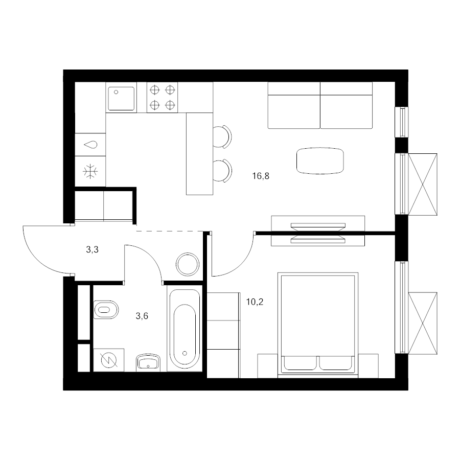 2 ккв (Евро) 33,9 м²