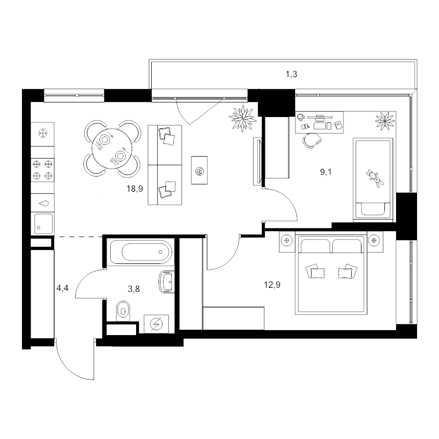 3 ккв (Евро) 50,4 м²