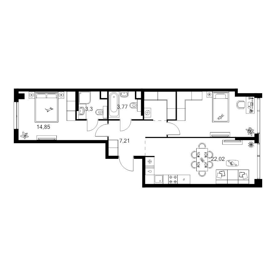3 ккв (Евро) 71 м²