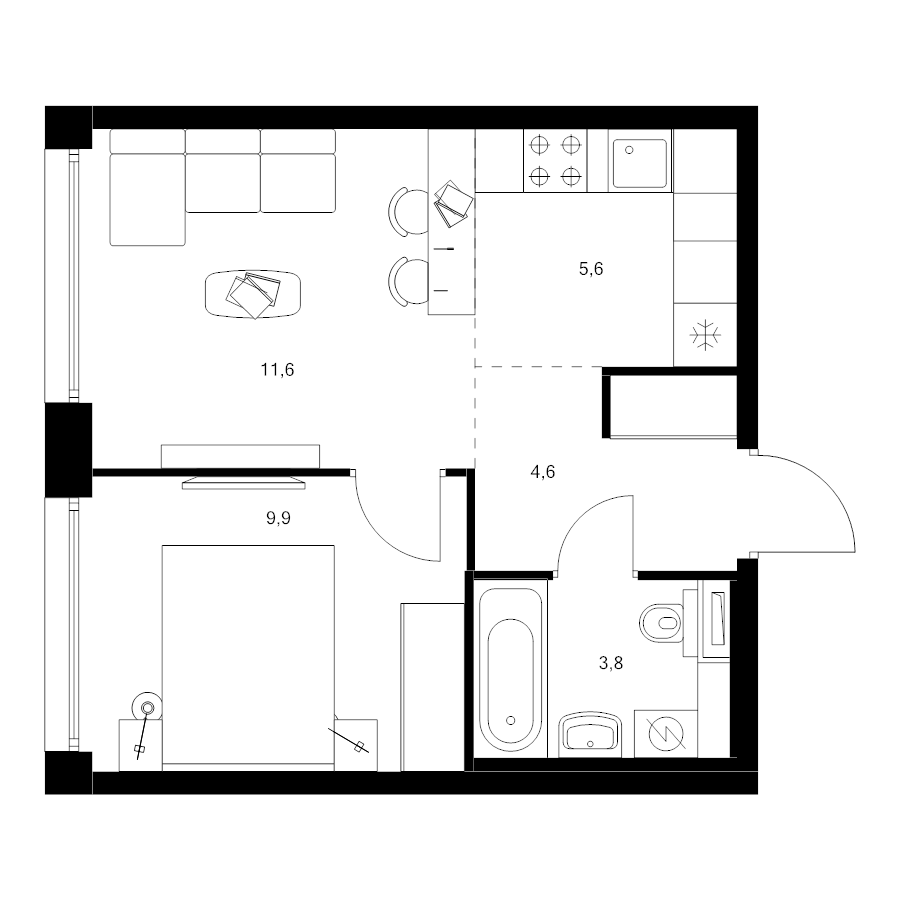 2 ккв (Евро) 35,5 м²