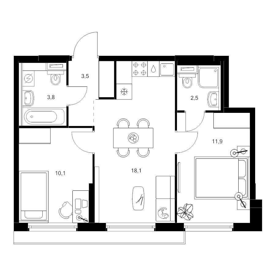 3 ккв (Евро) 49,9 м²