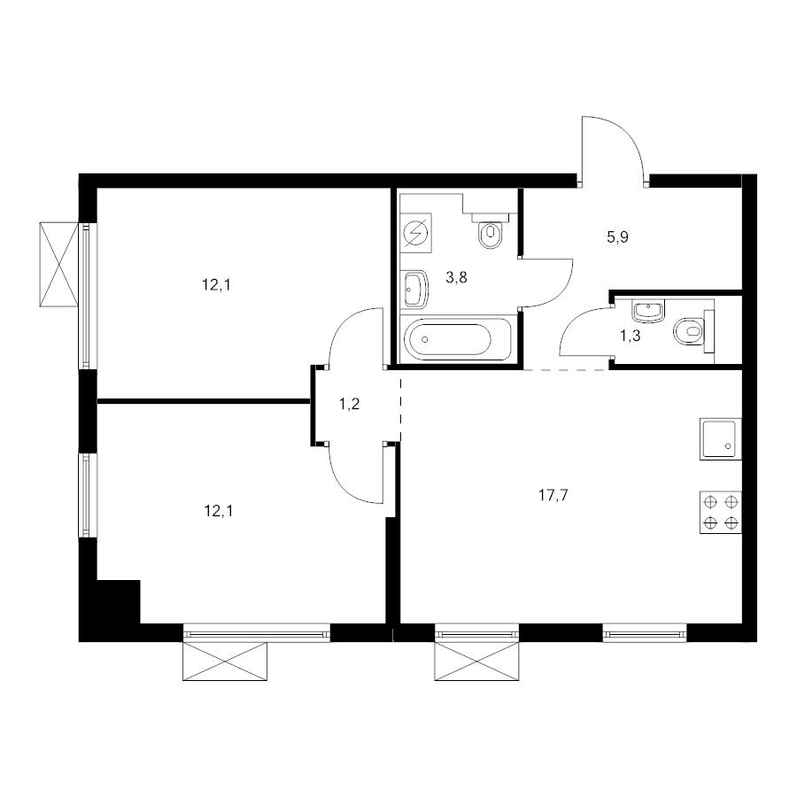 3 ккв (Евро) 52,3 м²