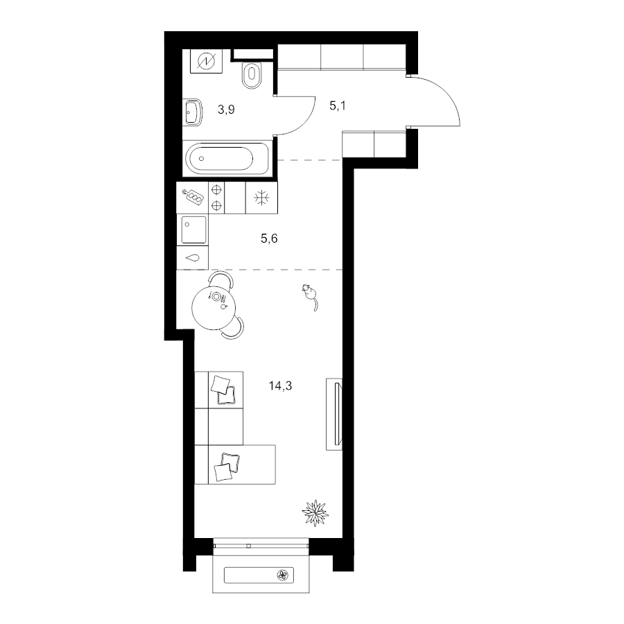 Студия 28,9 м²