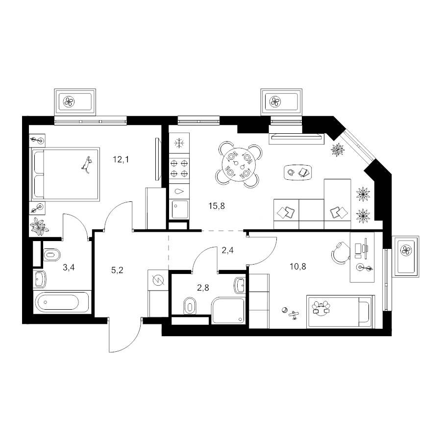 3 ккв (Евро) 52,5 м²