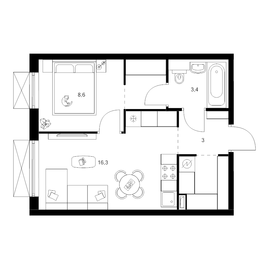 2 ккв (Евро) 37,6 м²