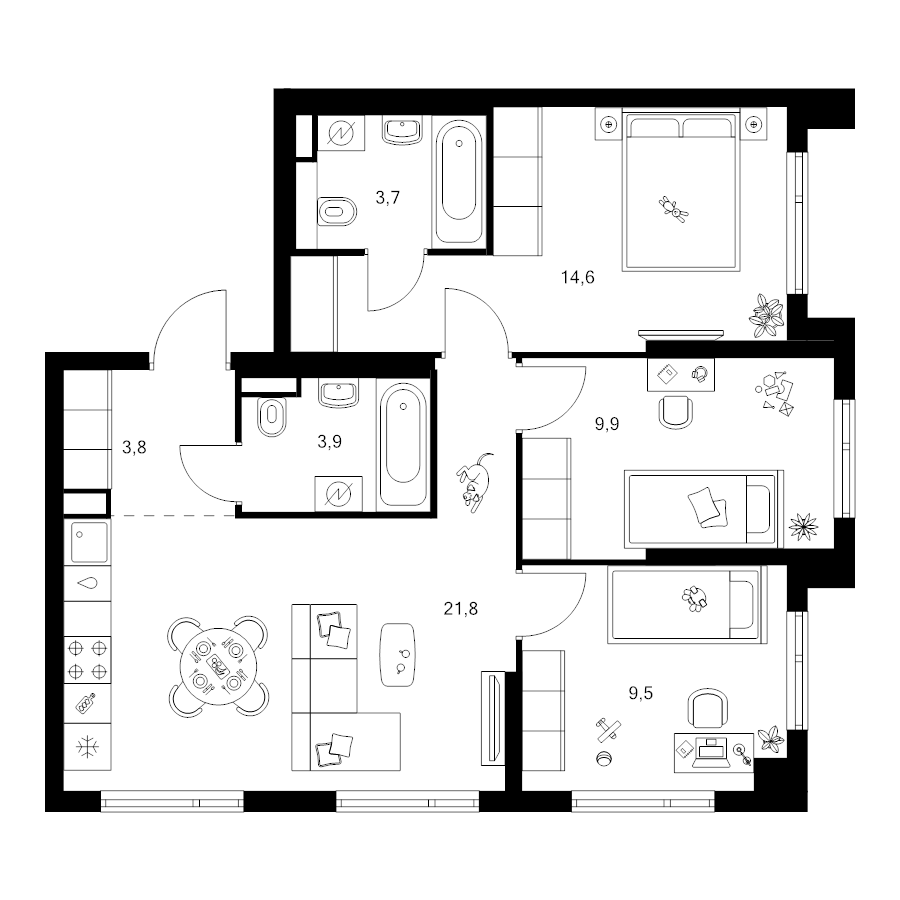 4 ккв (Евро) 67,2 м²