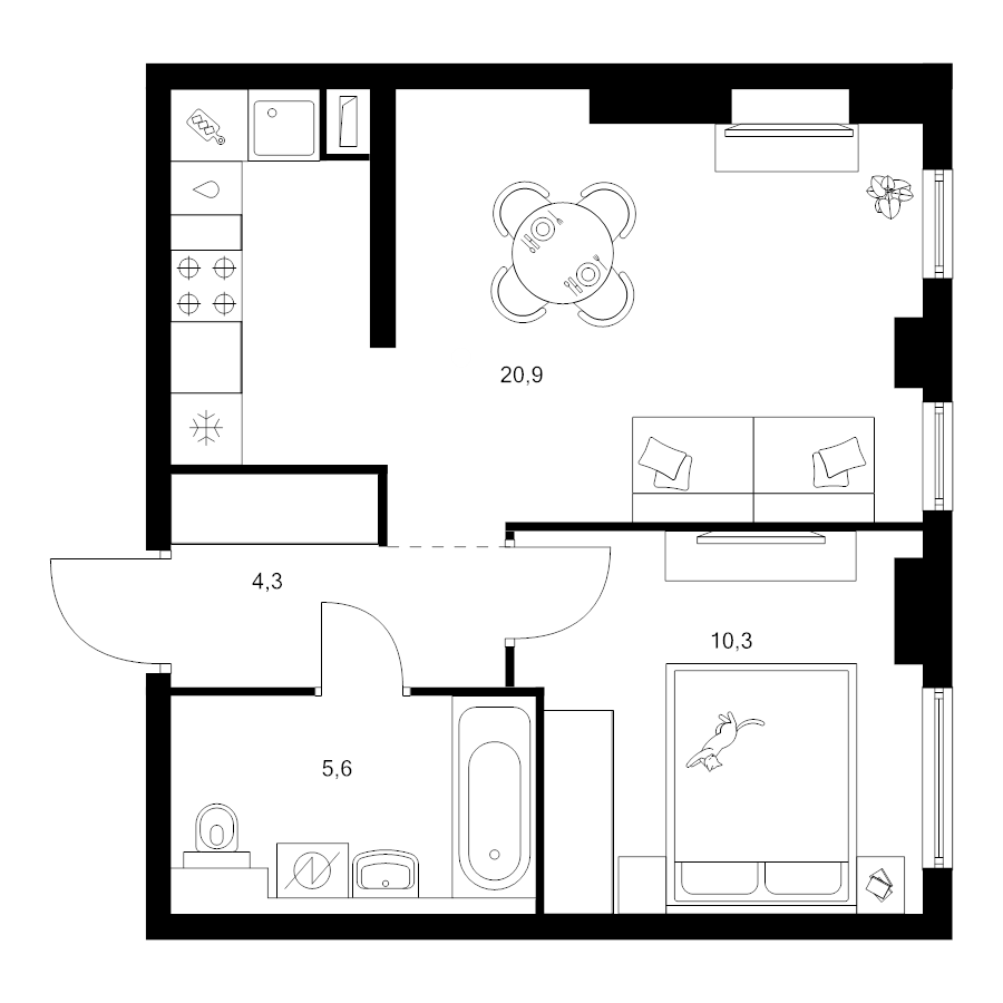 2 ккв (Евро) 41,1 м²