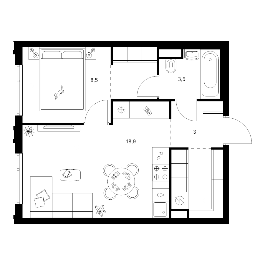 2 ккв (Евро) 41,2 м²