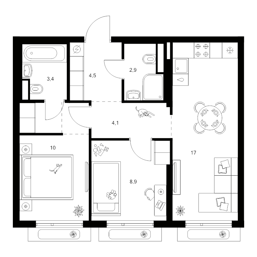 3 ккв (Евро) 52,7 м²