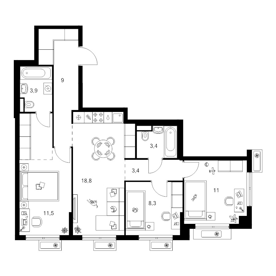 4 ккв (Евро) 73,6 м²