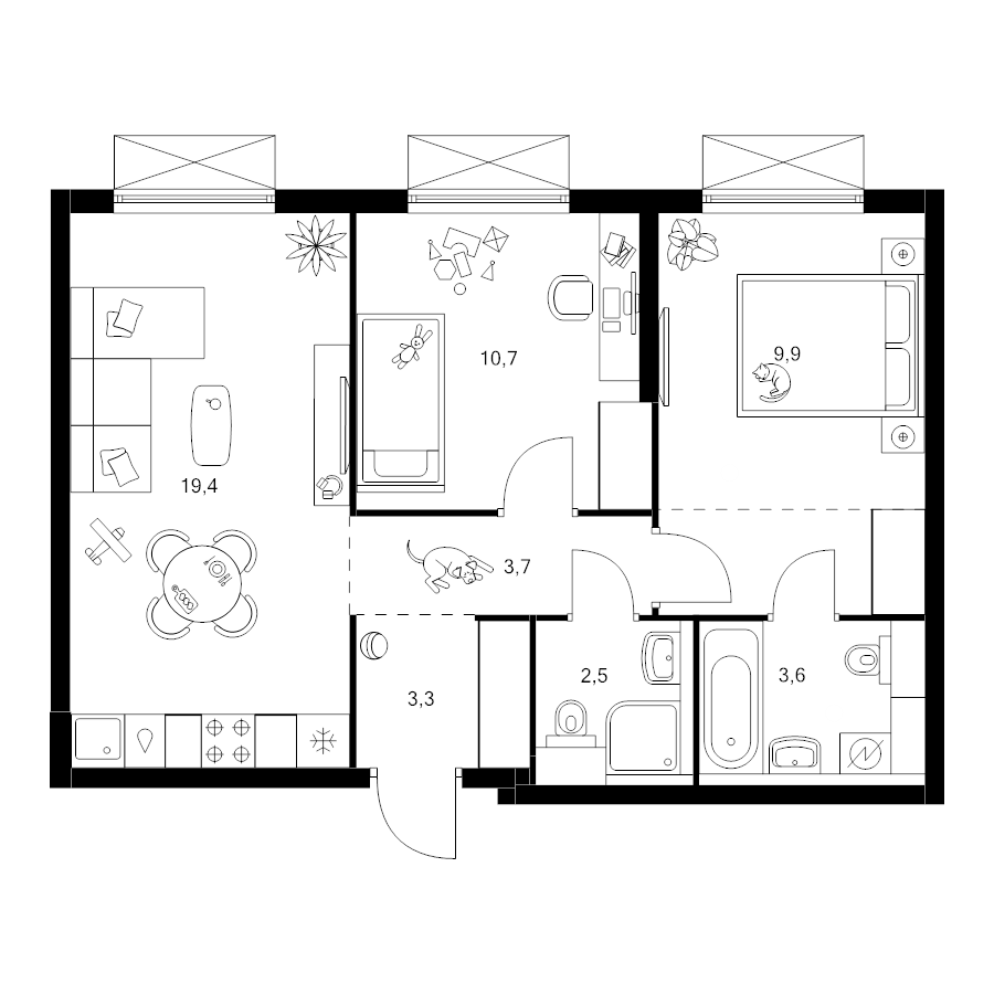 3 ккв (Евро) 56,6 м²