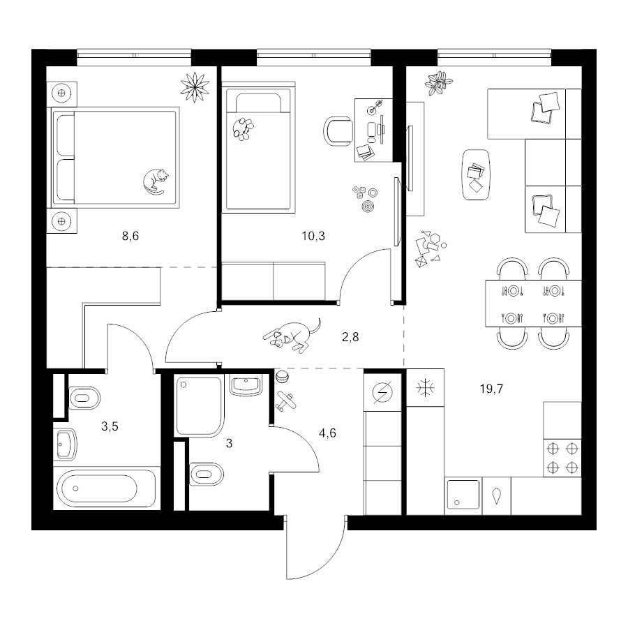 3 ккв (Евро) 56,8 м²