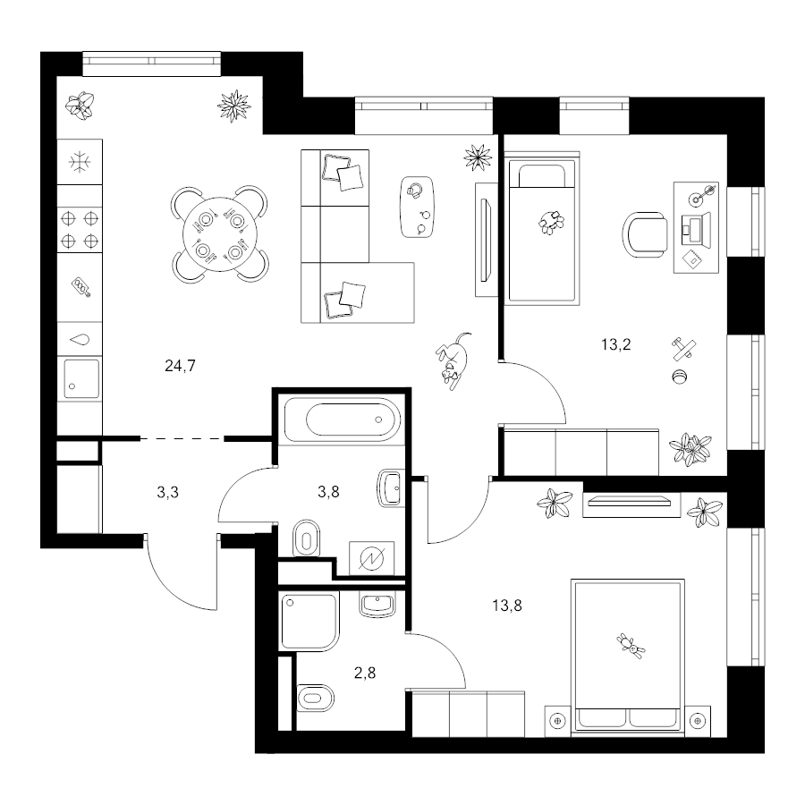 3 ккв (Евро) 61,6 м²