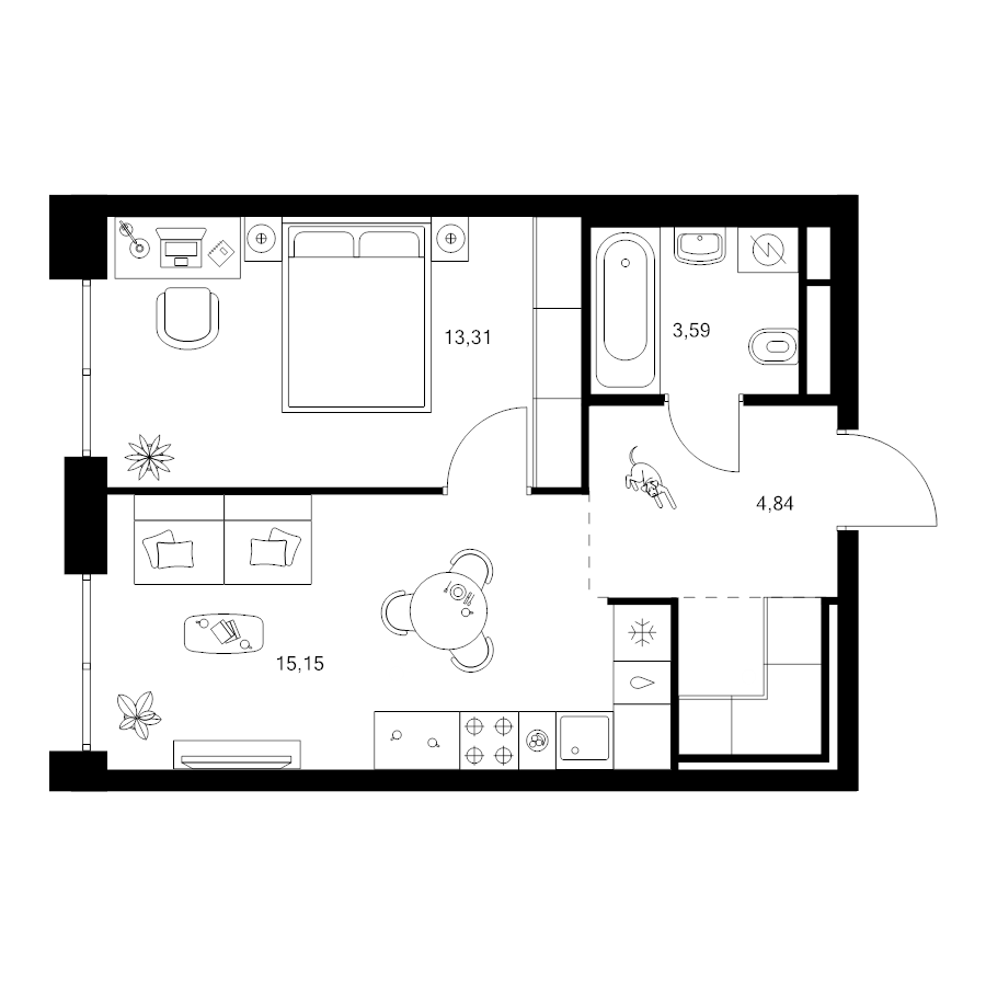 2 ккв (Евро) 39,2 м²