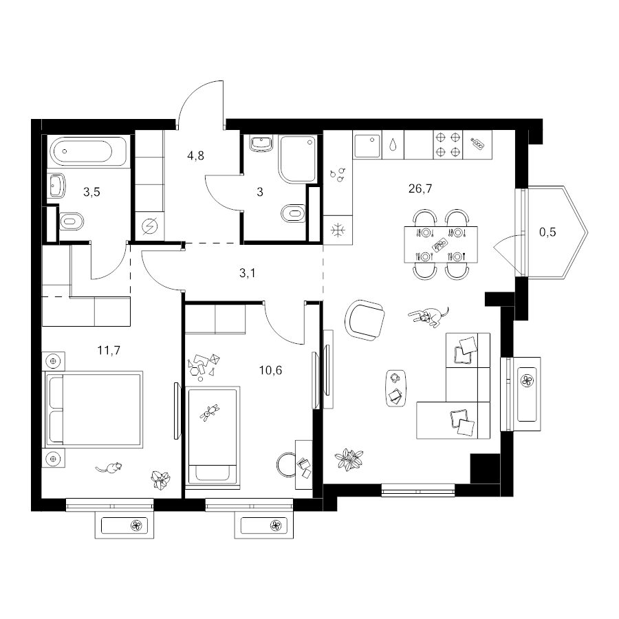 3 ккв (Евро) 66,9 м²