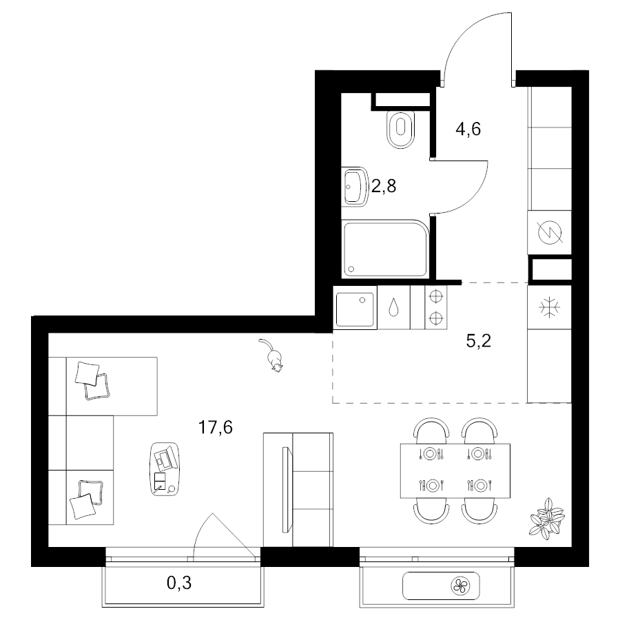 Студия 30,5 м²