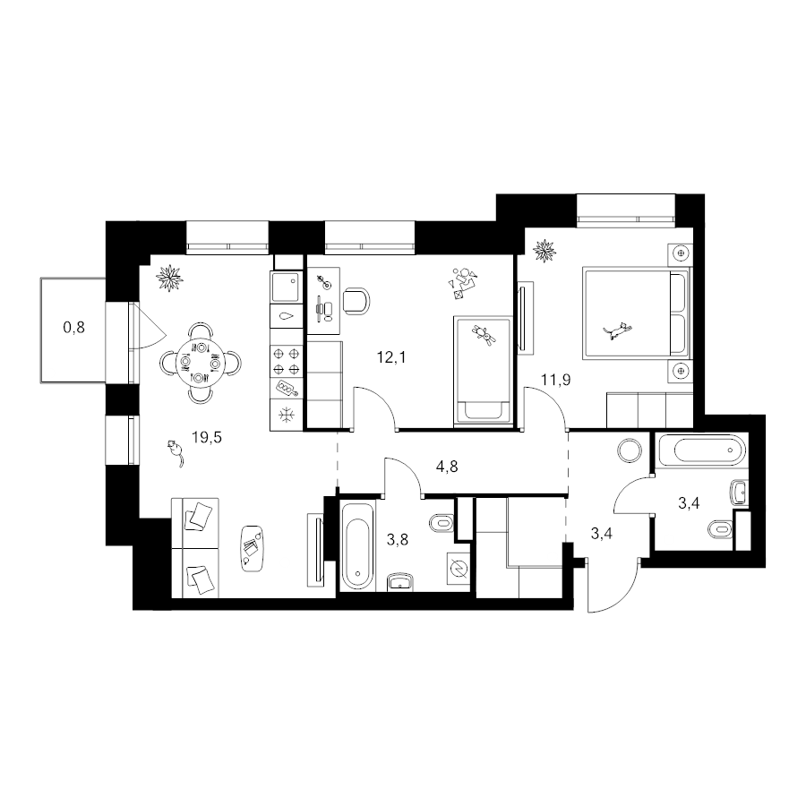 3 ккв (Евро) 62,7 м²