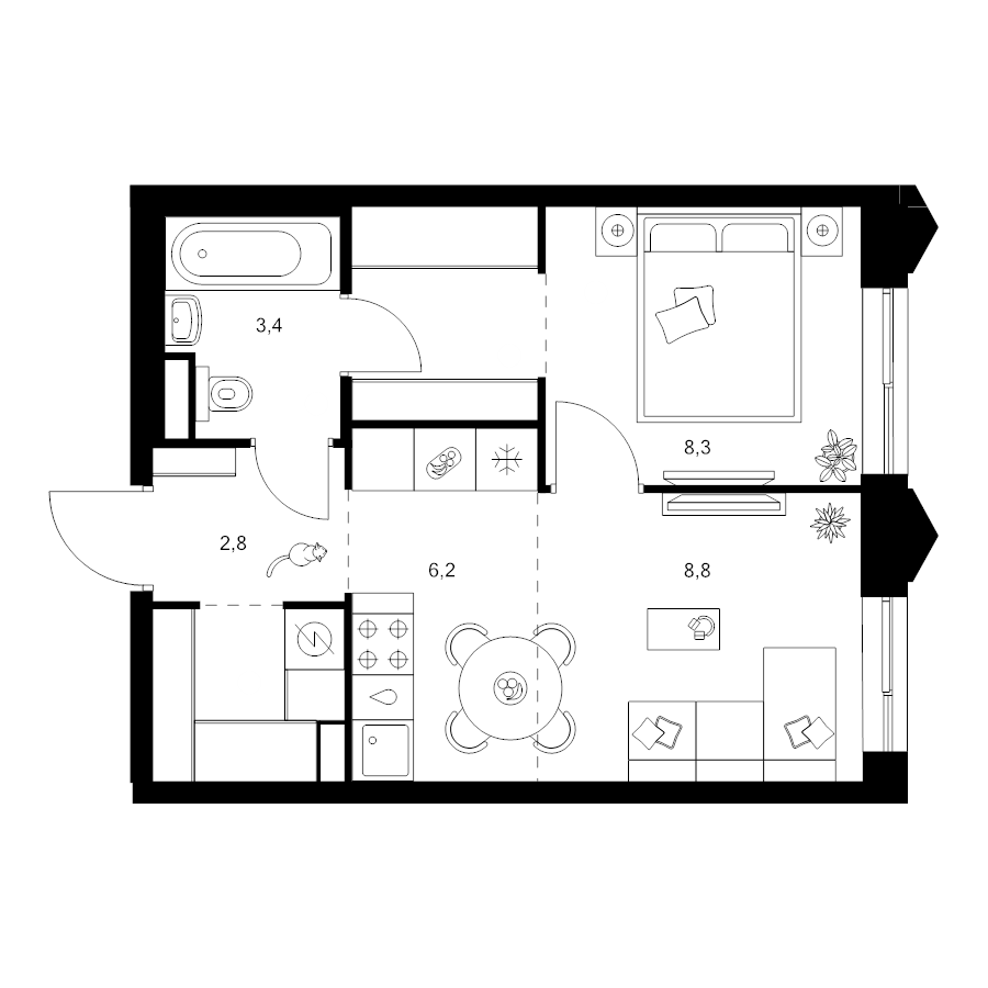 2 ккв (Евро) 36,3 м²