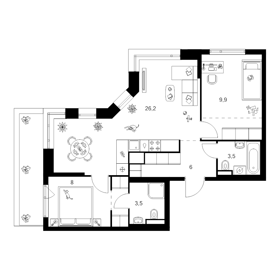 3 ккв (Евро) 64,5 м²