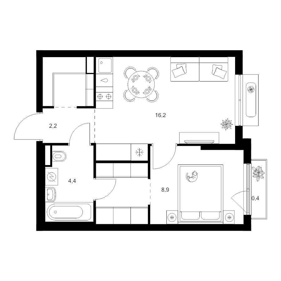 2 ккв (Евро) 39,2 м²