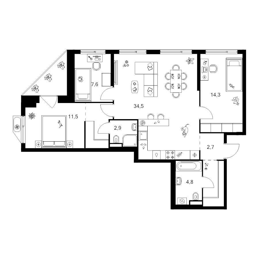 4 ккв (Евро) 89,5 м²