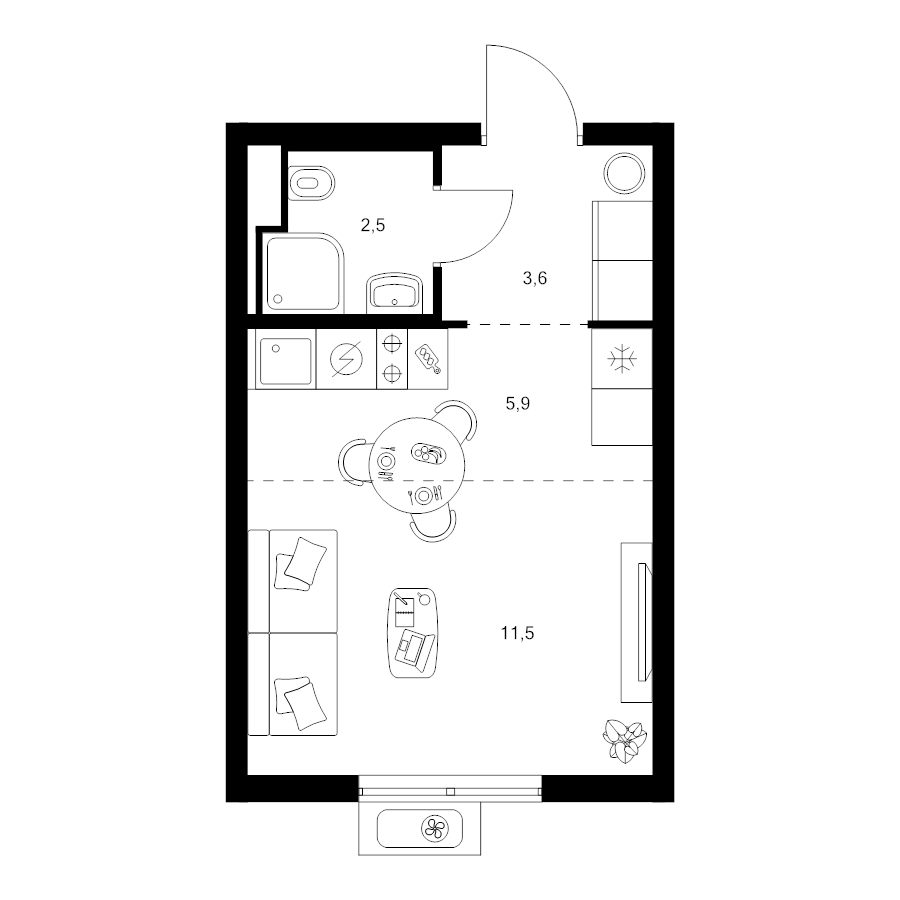 Студия 23,5 м²