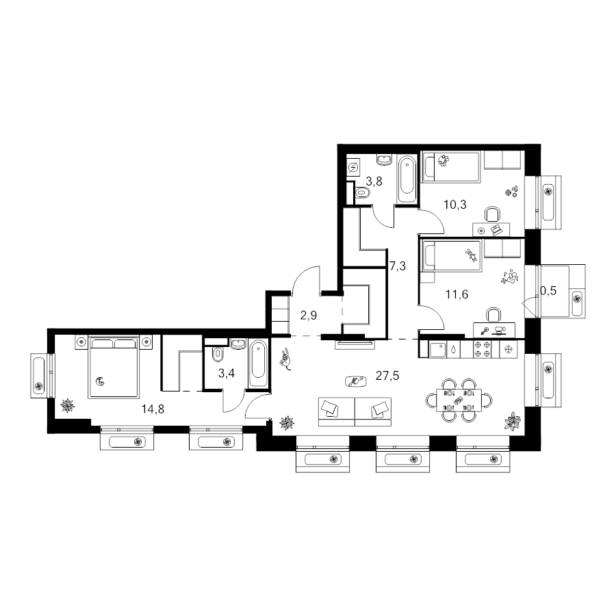 4 ккв (Евро) 87,8 м²