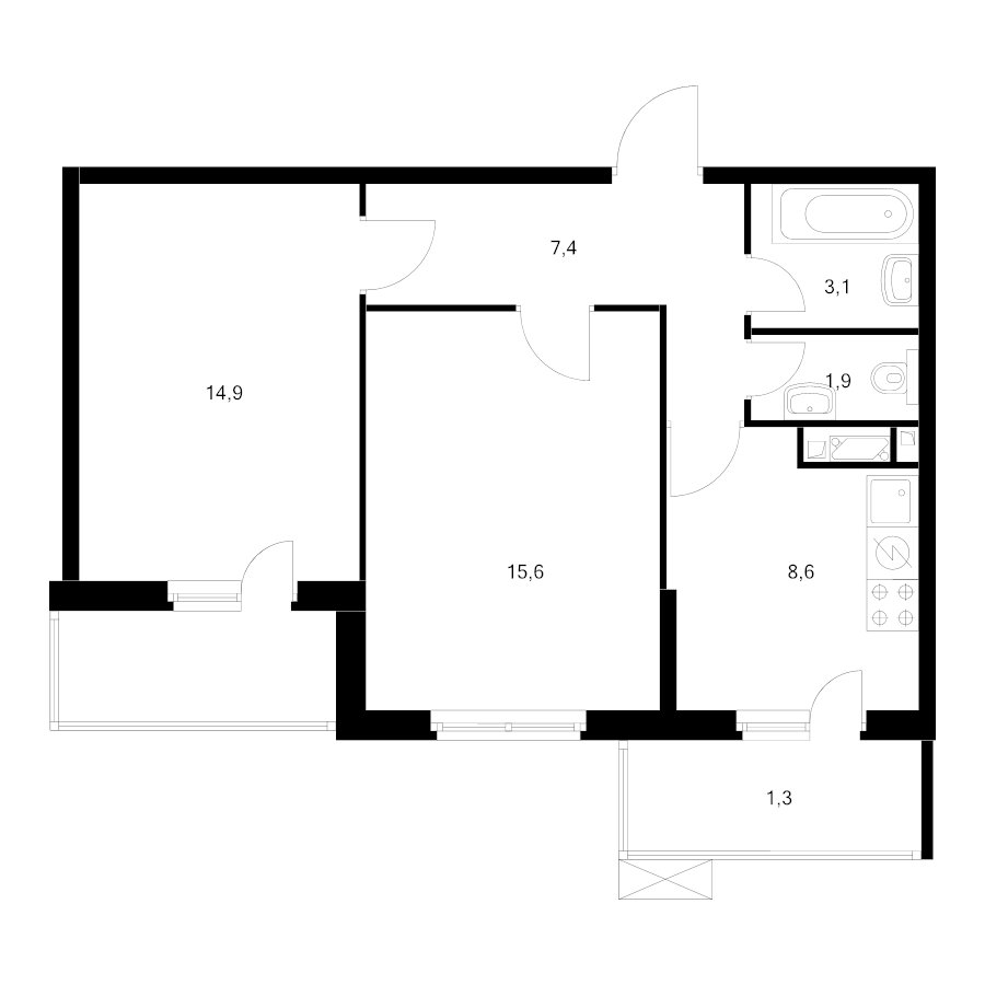 2 ккв 54,6 м²