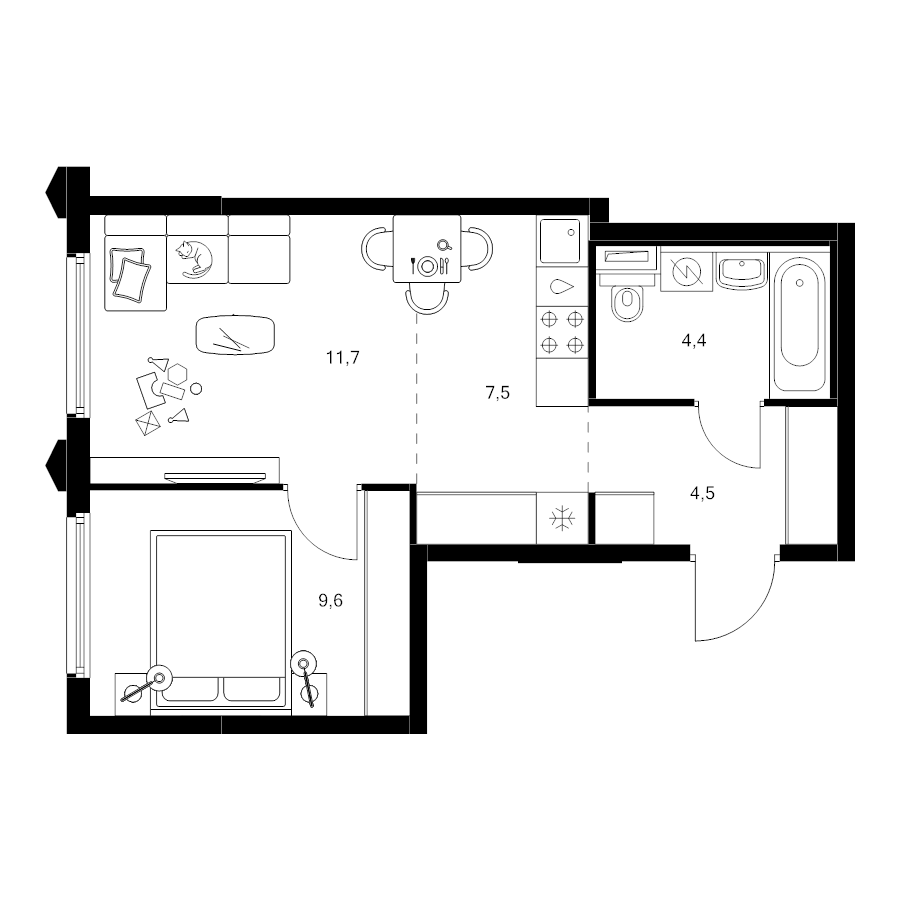 2 ккв (Евро) 37,7 м²