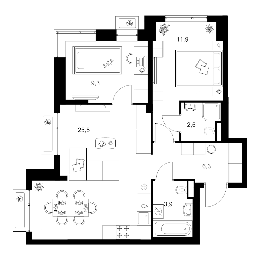 3 ккв (Евро) 59,5 м²