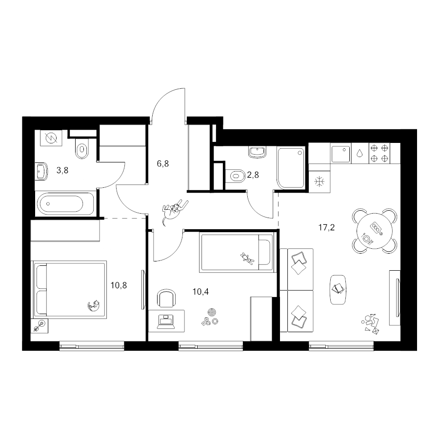 3 ккв (Евро) 54,9 м²
