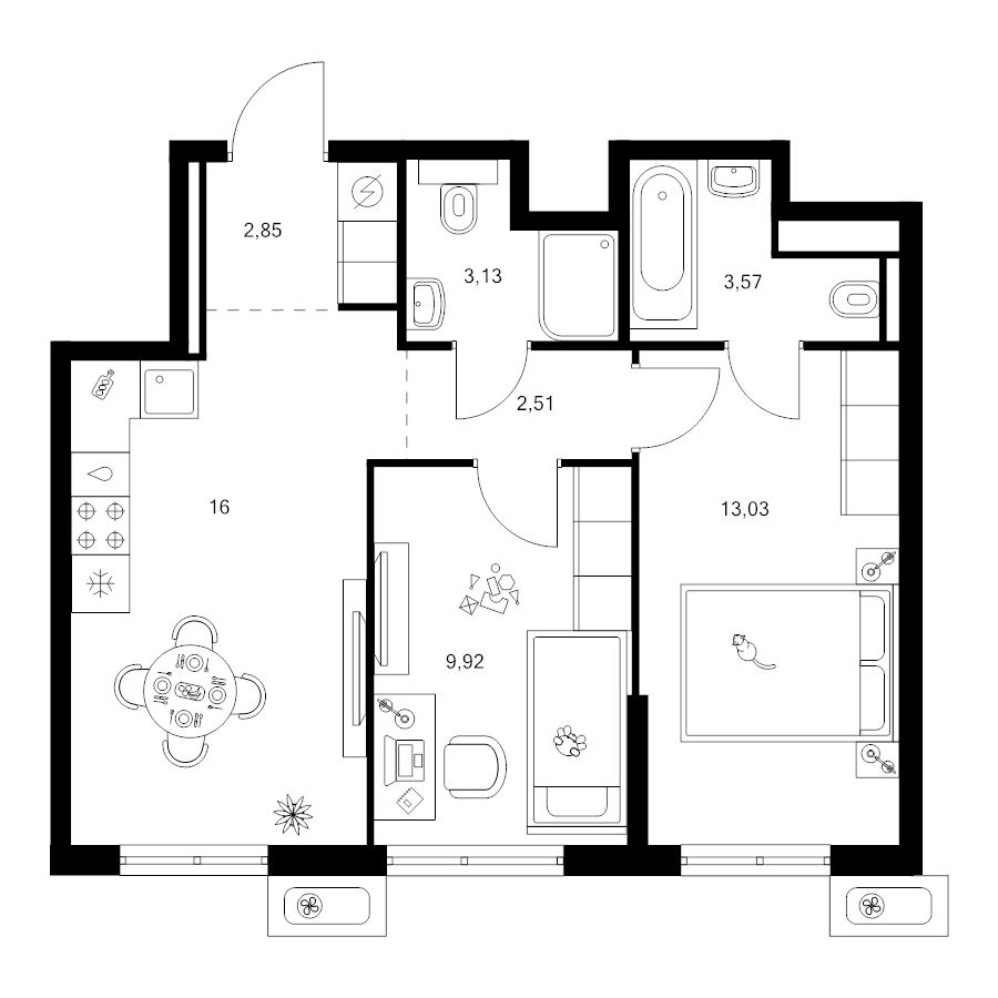3 ккв (Евро) 51 м²