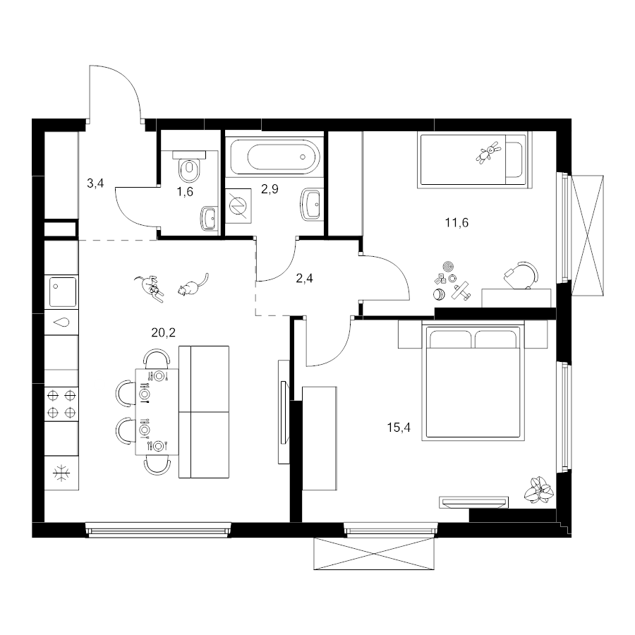 3 ккв (Евро) 57,5 м²