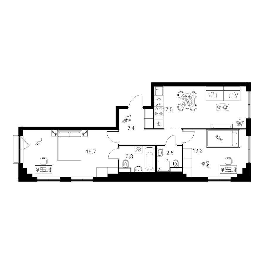 3 ккв (Евро) 64,1 м²