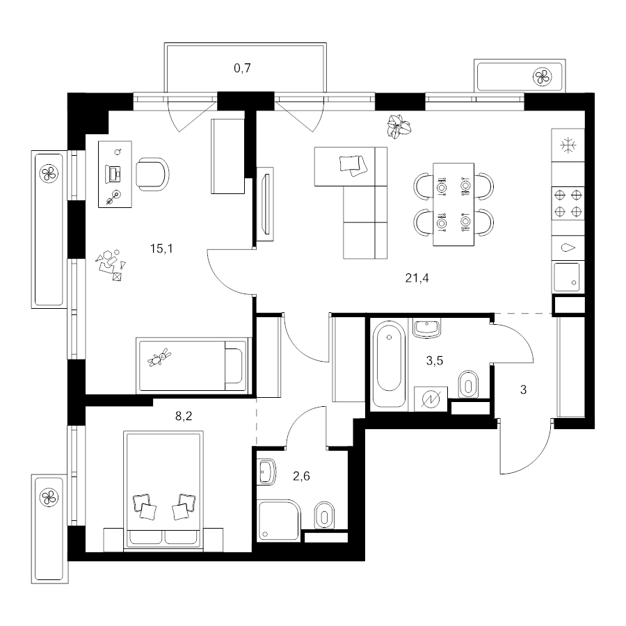 3 ккв (Евро) 59 м²