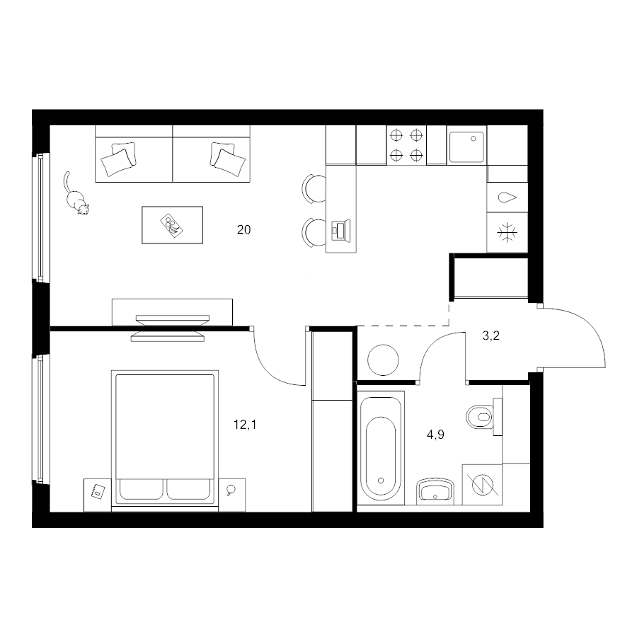2 ккв (Евро) 40,2 м²