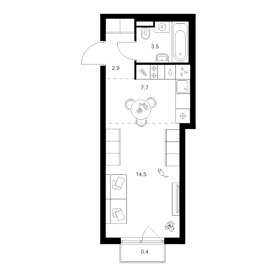 Студия 29 м²