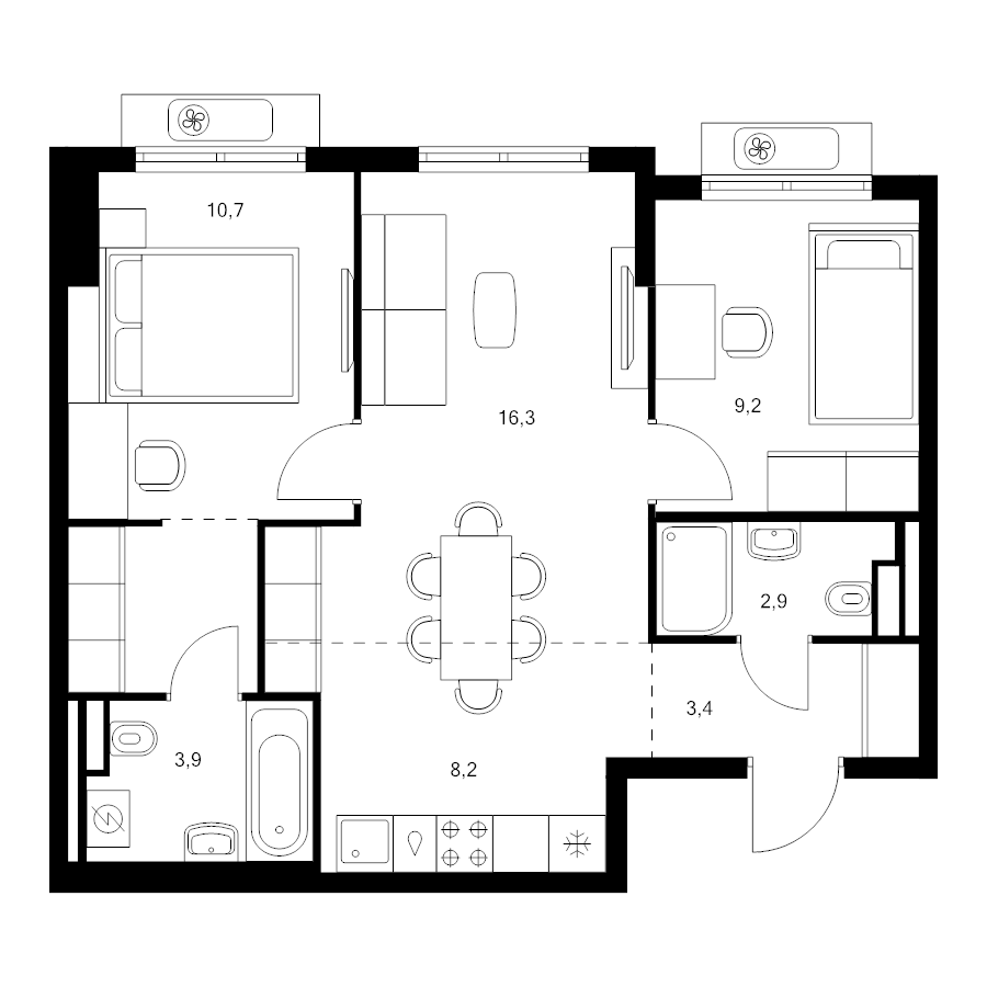 3 ккв (Евро) 58,2 м²