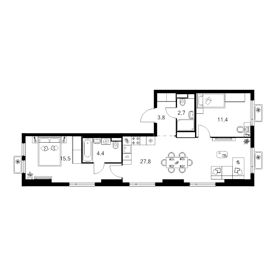 3 ккв (Евро) 65,6 м²