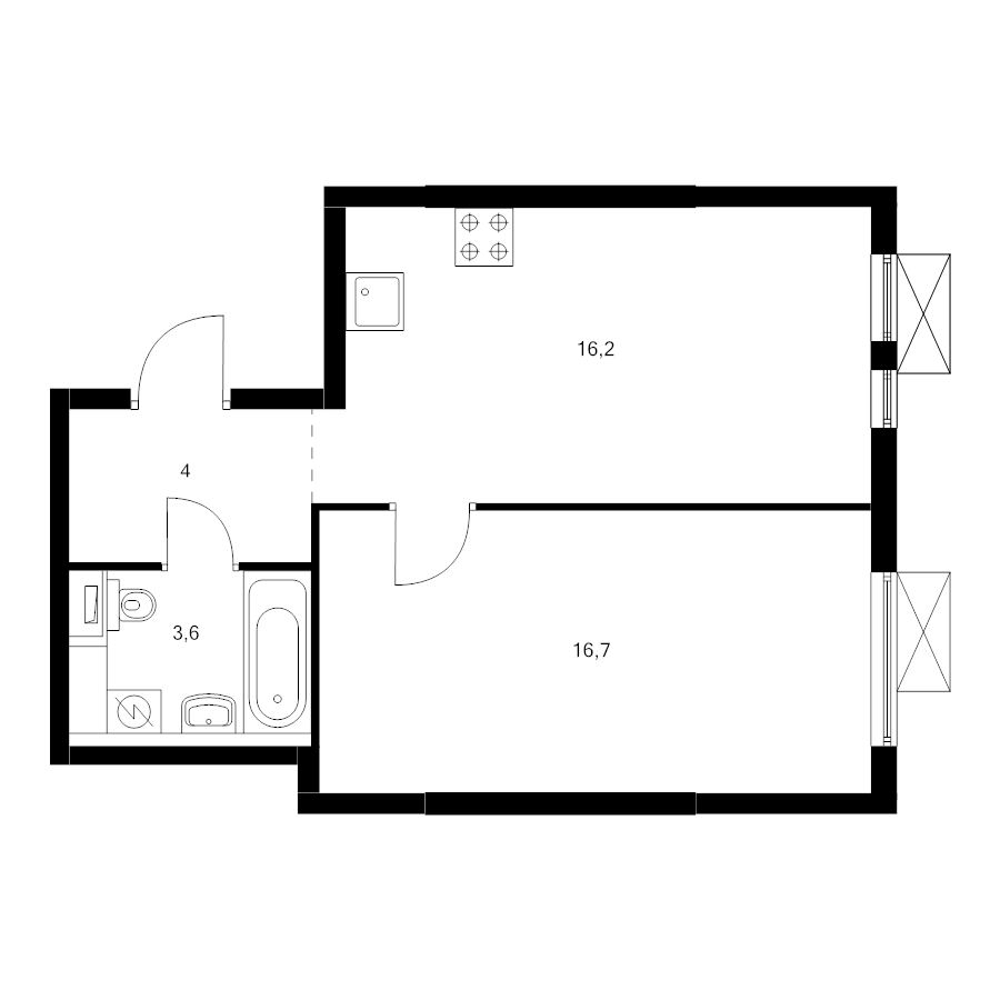 2 ккв (Евро) 40,9 м²