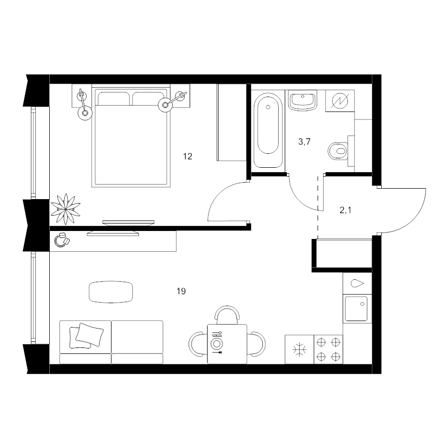 2 ккв (Евро) 36,8 м²