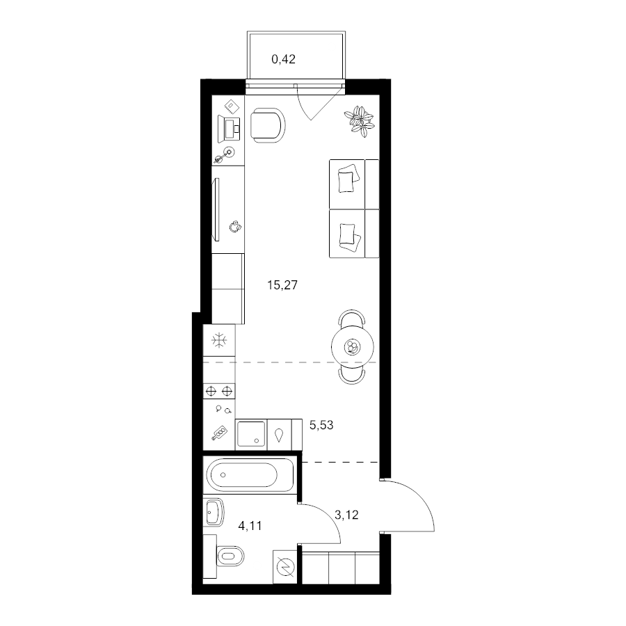 Студия 28,5 м²