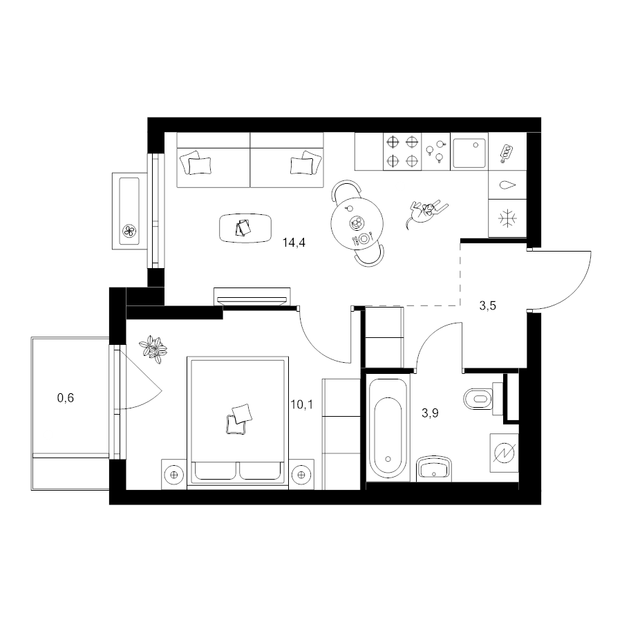 1 ккв 32,5 м²