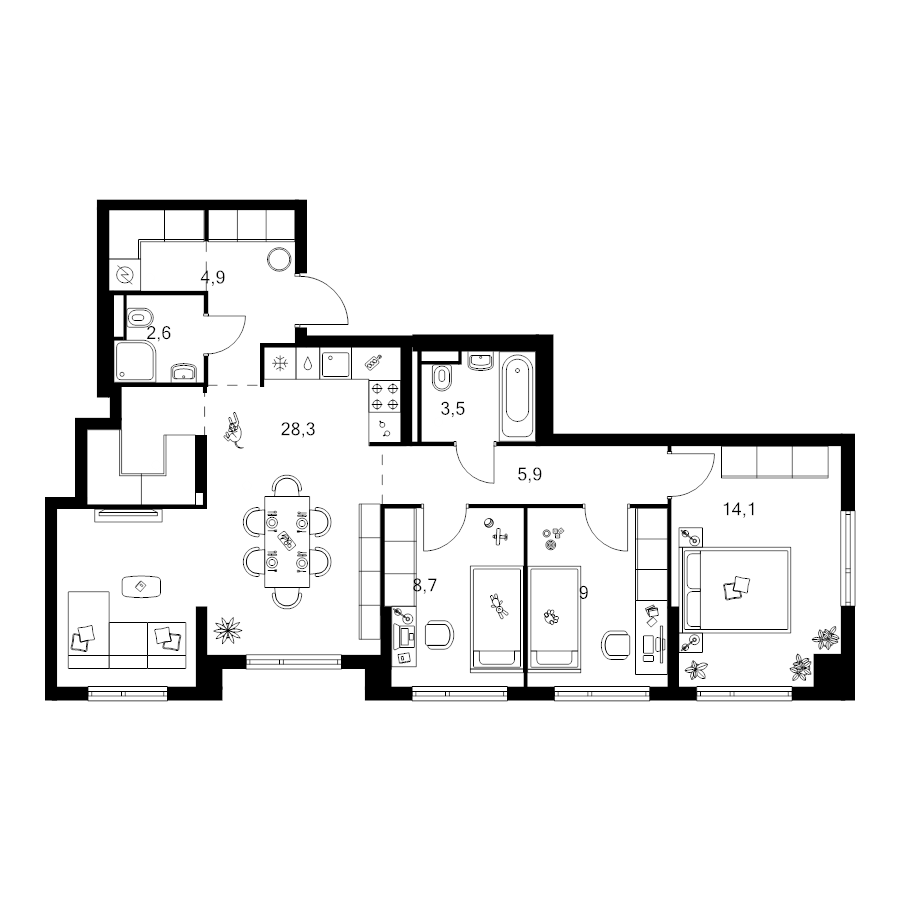 4 ккв (Евро) 84 м²