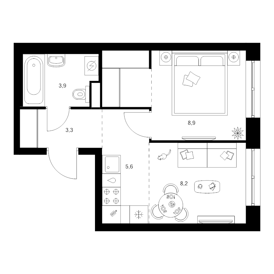 1 ккв 32,8 м²