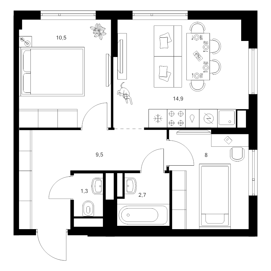 3 ккв (Евро) 46,9 м²