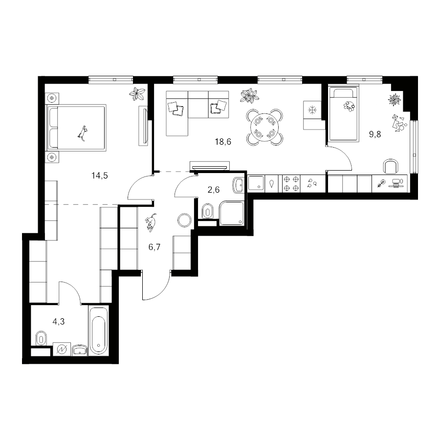 3 ккв (Евро) 65,6 м²