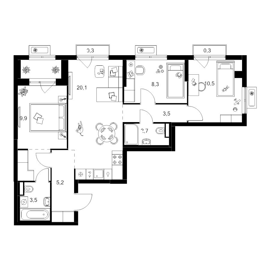 4 ккв (Евро) 68,7 м²